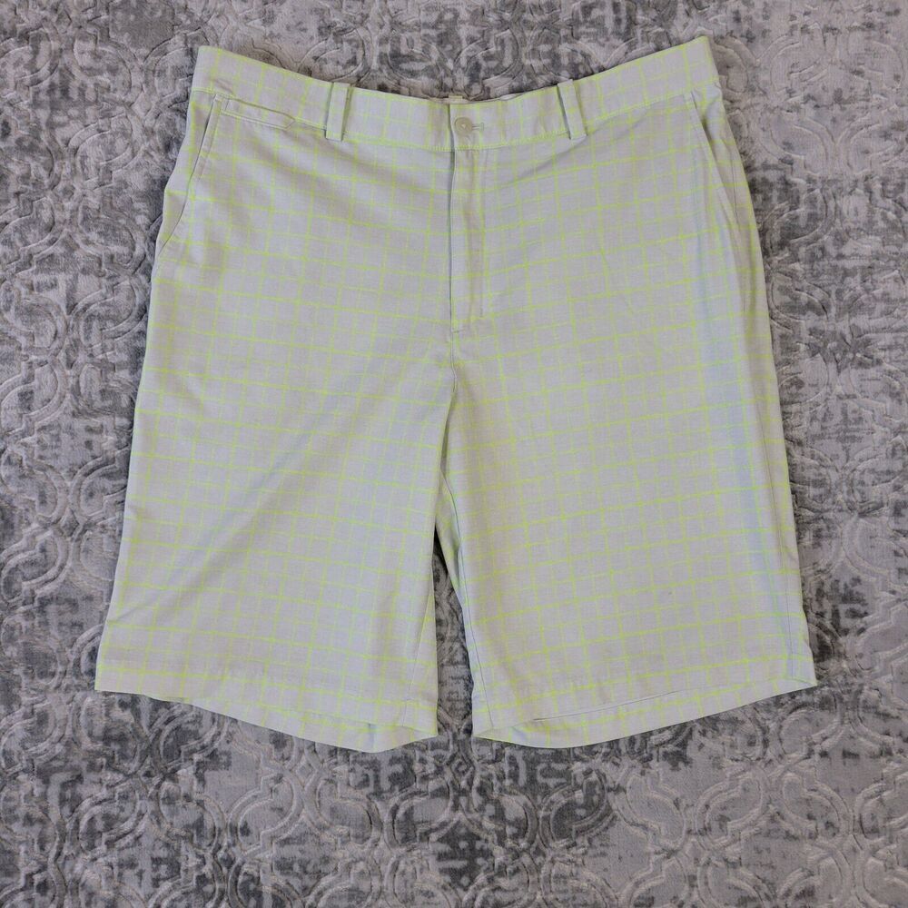 Nike Golf Shorts Mens 36 Light Gray Volt Tour Performance Dri-Fit Plaid Golfer